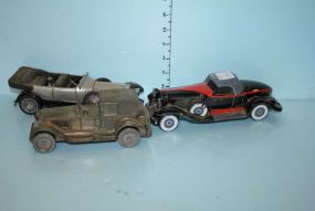 Banthrico Company Lincoln Iron Bank 1927, Avon Handcrafted in Brazil 1983 Auburn, and a 1991 Franklin Mint
