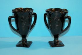 Pair of Black Amethyst Vintage Depression Glass Vases