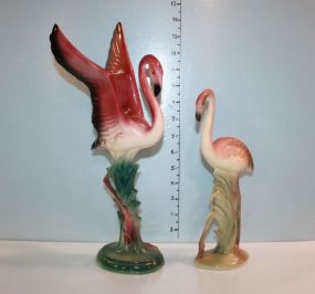 Two Pottery Flamingos