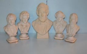 Small Lincoln Bisque Bust and Four Small Bisque Busts by Andrea