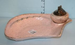 California Original Pottery Pink with Gold Specks Ashtray and Lighter
