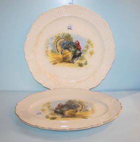Large Round American Tradition Ironstone Turkey Platter and an Oval Embassy China Turkey Platter