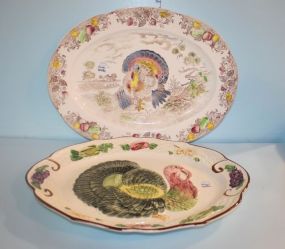 Large Oval Pottery Turkey Platter and a Large Oval China Turkey Platter
