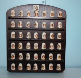 Forty-Three Franklin Mint Porcelain Thimbles with Wall Holder - First Lady Edition