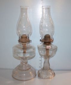 Two Kerosene Lanterns with Glass Chimney Shades