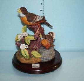 Royal Crown Bird Figurine Signed J. Byron with Wooden Stand