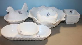 Milk Glass Hen and Milk Glass Bowls