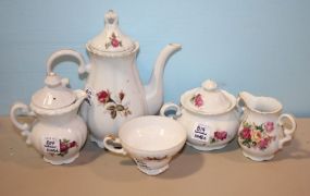 Rose Pattern Tea Pot, Creamer, and Sugar
