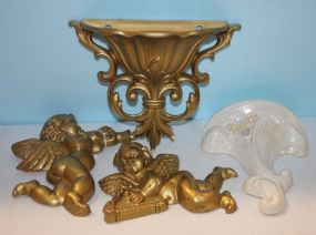 Gold Angel Plaques and Wall Sconce