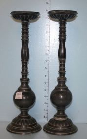Pair of Brass and Silver Color Candlesticks