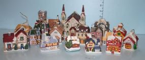 Box Group of Nineteen Porcelain Christmas Tree Ornaments in the Shape of Houses