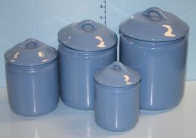 Three Blue Porcelain Canisters