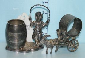Silverplate Napkin Ring of Goat and Cart, and a Silverplate Toothpick Holder of Girl Jumping Rope