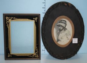 Vintage Black and Gold Frame, Gibson Girl Print in Oval Frame