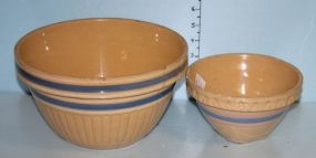 Two Blue Banded Crock Bowls