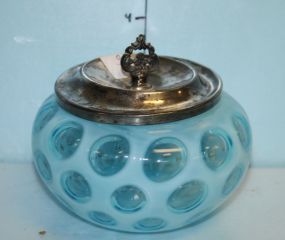 Blue Aqua Coin Dot Art Glass Powder Box