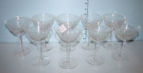 Nine Wine Stems Etched Elegant Glass Ivy Pattern