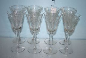 Eight Sherry Cordials Stems Elegant Glass Ivy Pattern