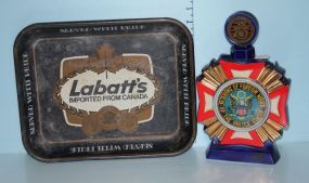 1973 VFW Decanter and a Labatts Metal Beer Tray