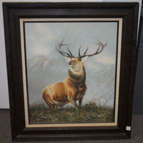 Framed Oil Painting of Deer Signed Lower Right