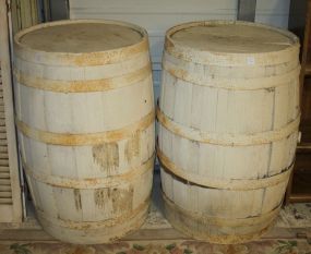 Two Painted Whiskey Barrels