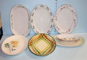 Group of Six Oval China Trays and Two Relish Dishes