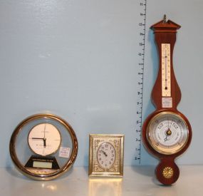 Small Elgin Table Top Clock, Citizen Sound Clock, and a Swift and Anderson Barometer