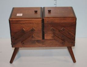 Walnut Inlaid Table Top Sewing Cabinet