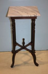 Square Marble Top Mahogany Plant Stand