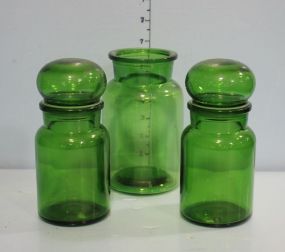 Three Green Glass Jars