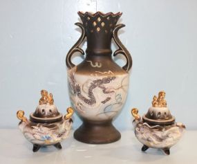 Vase and Two Incense Burners with Oriental Design