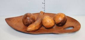Wooden Tray Along with Wooded Fruit