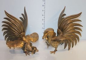 Pair of Brass Roosters
