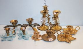 Group of Four Pairs of Candle Holders along with Three Other Brass Candle Holders