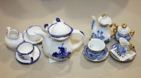 Two Sets of Miniature Blue and White Tea Sets