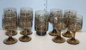 Set of Nine Leaf Design Glassware