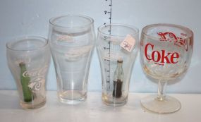 Group of Coca Cola Memorabilia Glasses along with Two Miniature Coke Bottles