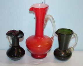 Three Art Glass Pitchers