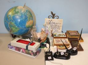 Decorative Globe on Stand, Four Pen Holders, Framed Pictures