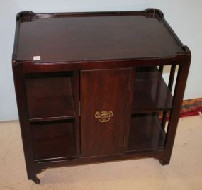 Mahogany Rolling Cart with Door and Shelves