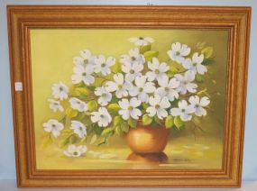 Oil on Canvas of Dogwood Flowers in Vase, signed Estella Walker