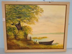 Oil on Canvas of Canoe in a Lake, signed Phyllis Boyd