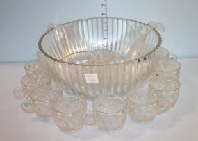 Punch Bowl with Stand Along with Thirteen Cups and Two Ladles