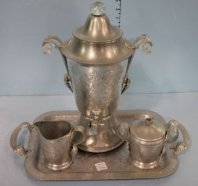 Four Piece Hammered Aluminum Tea Set