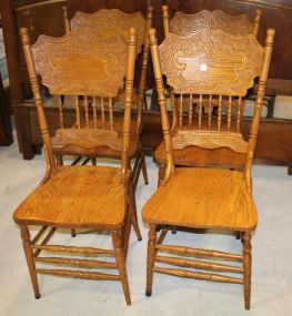 Set of Four Oak Pressed Back Dining Chairs (table available lot# 0101)