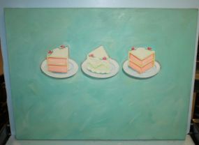 Oil on Canvas Painting of Three Slices of Cake