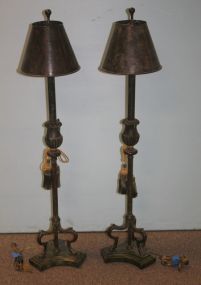 Pair of Empire Style Metal Lamps with Tin Shades