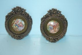 Pair of Vintage Porcelain and Brass Wall Plaques