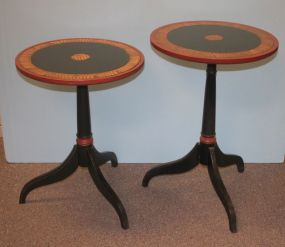 Two Decorative Spider Leg Tables with Painted Top
