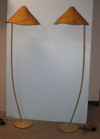 Two Contemporary Painted Gold Lamps with Beaded Shades